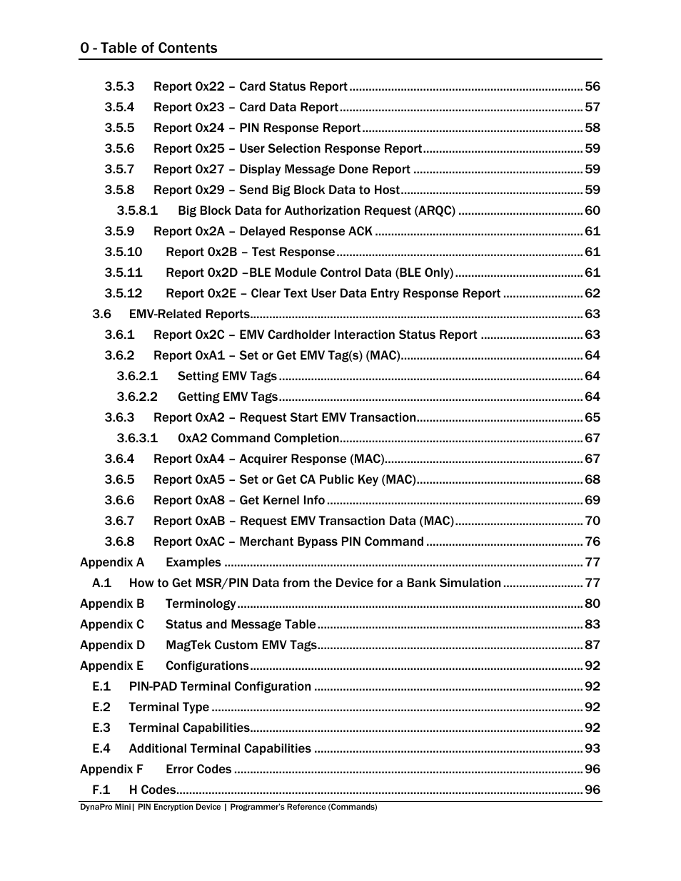 0 - table of contents | MagTek DynaPro Mini Programmer's99875629 User Manual | Page 7 / 114