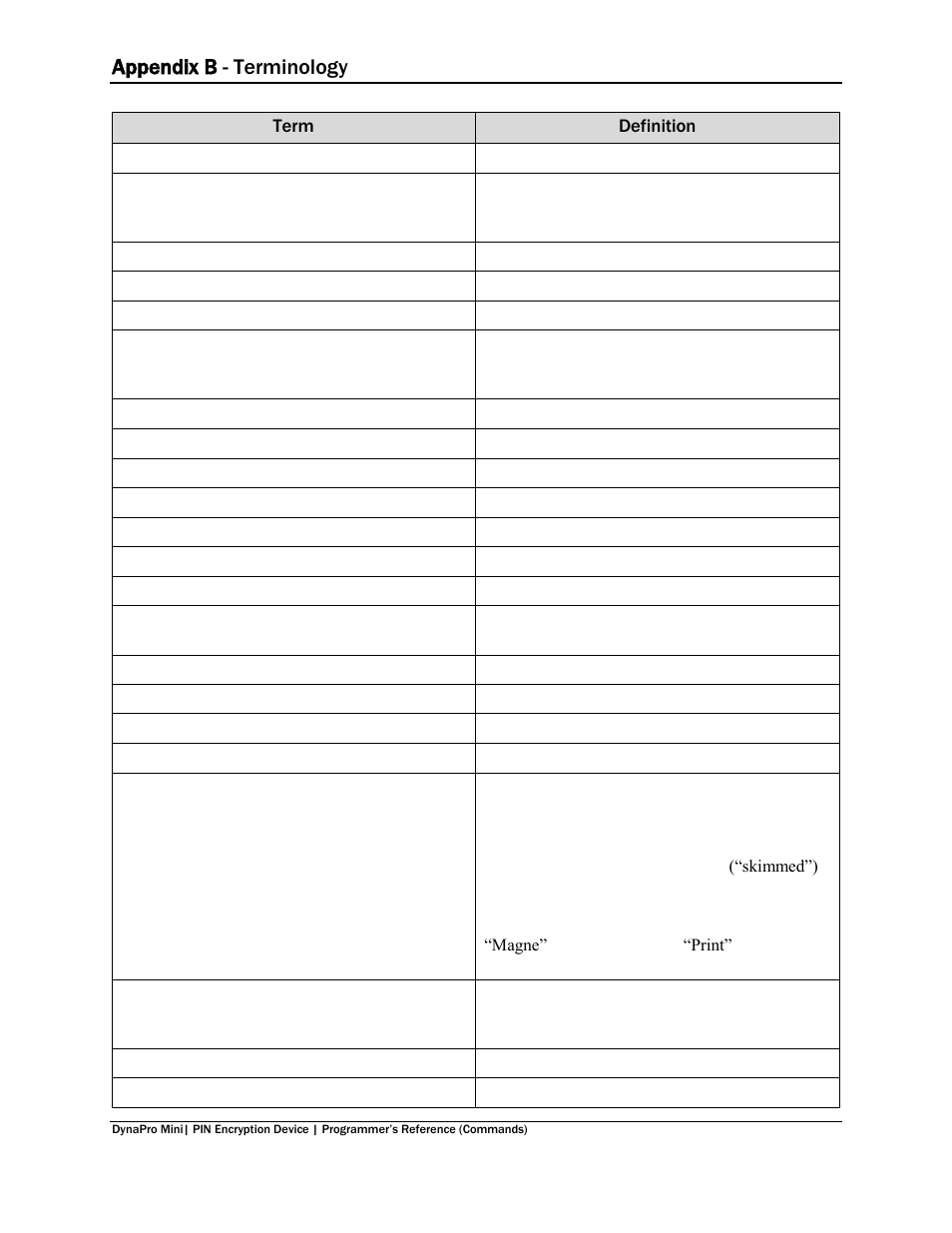 Appendix b - terminology | MagTek DynaPro Mini Programmer's99875629 User Manual | Page 81 / 114