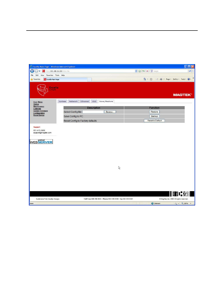 Save/restore configuration tab | MagTek Excella, MICR Check Reader99875310 User Manual | Page 39 / 49