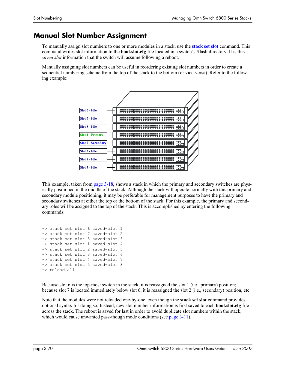 Manual slot number assignment, Manual slot number assignment -20, Manual slot number assign | Alcatel-Lucent OMNISWITCH 6800 User Manual | Page 100 / 134