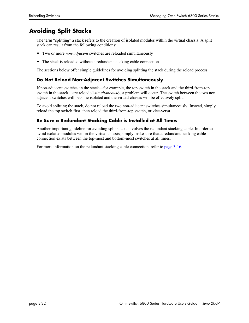 Avoiding split stacks, Avoiding split stacks -32 | Alcatel-Lucent OMNISWITCH 6800 User Manual | Page 112 / 134