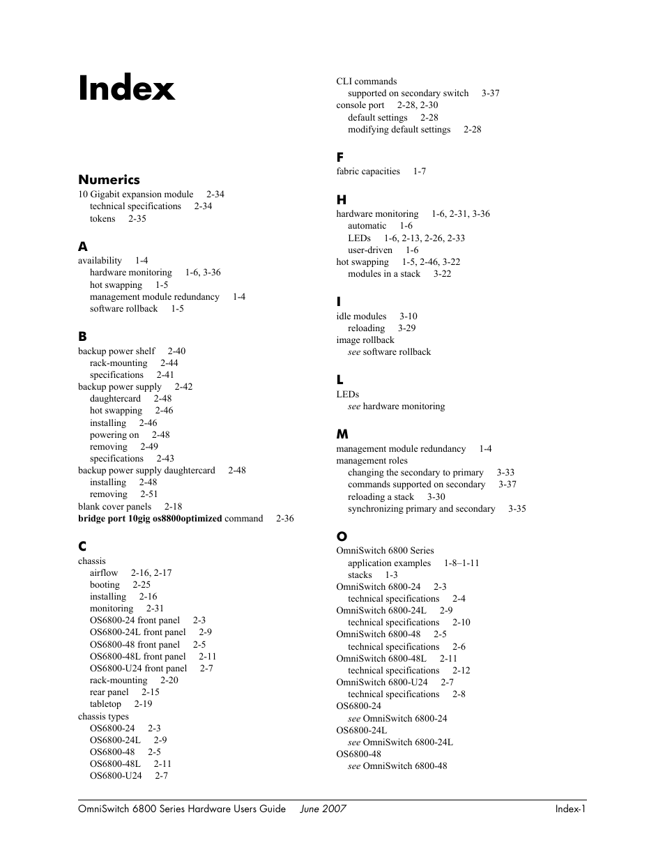 Index, Index-1, Numerics | Alcatel-Lucent OMNISWITCH 6800 User Manual | Page 133 / 134