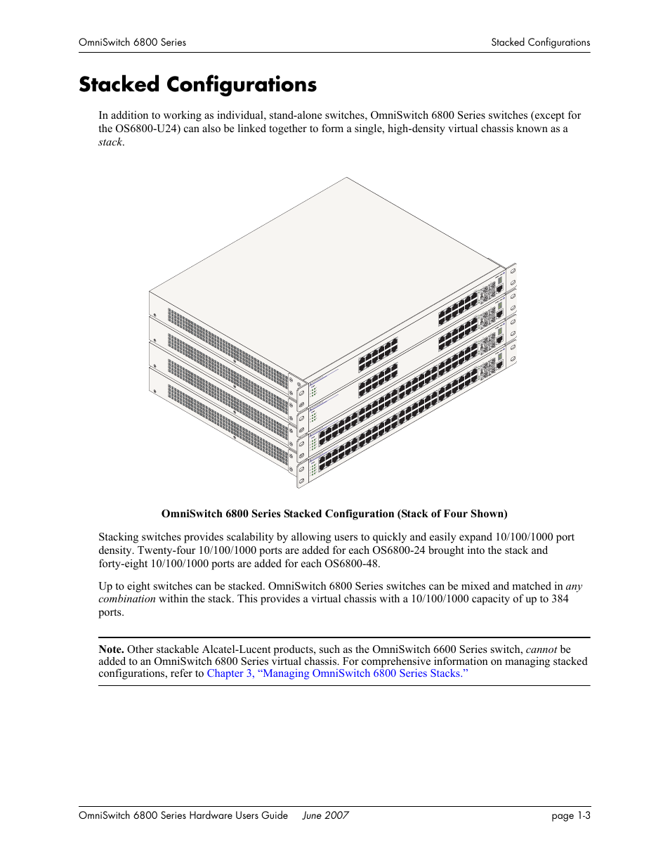 Stacked configurations, Stacked configurations -3 | Alcatel-Lucent OMNISWITCH 6800 User Manual | Page 17 / 134