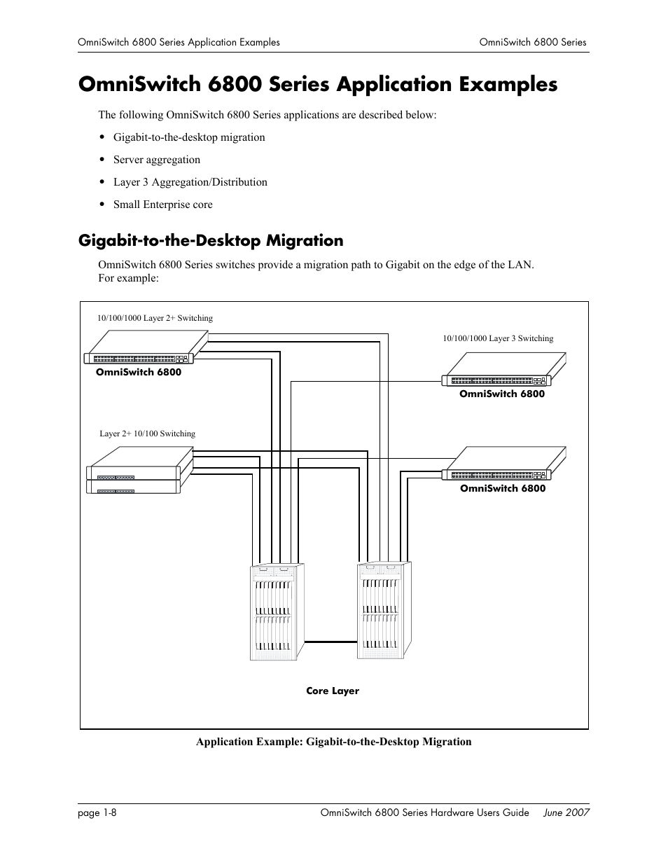 Omniswitch 6800 series application examples, Gigabit-to-the-desktop migration, Omniswitch 6800 series application examples -8 | Gigabit-to-the-desktop migration -8 | Alcatel-Lucent OMNISWITCH 6800 User Manual | Page 22 / 134