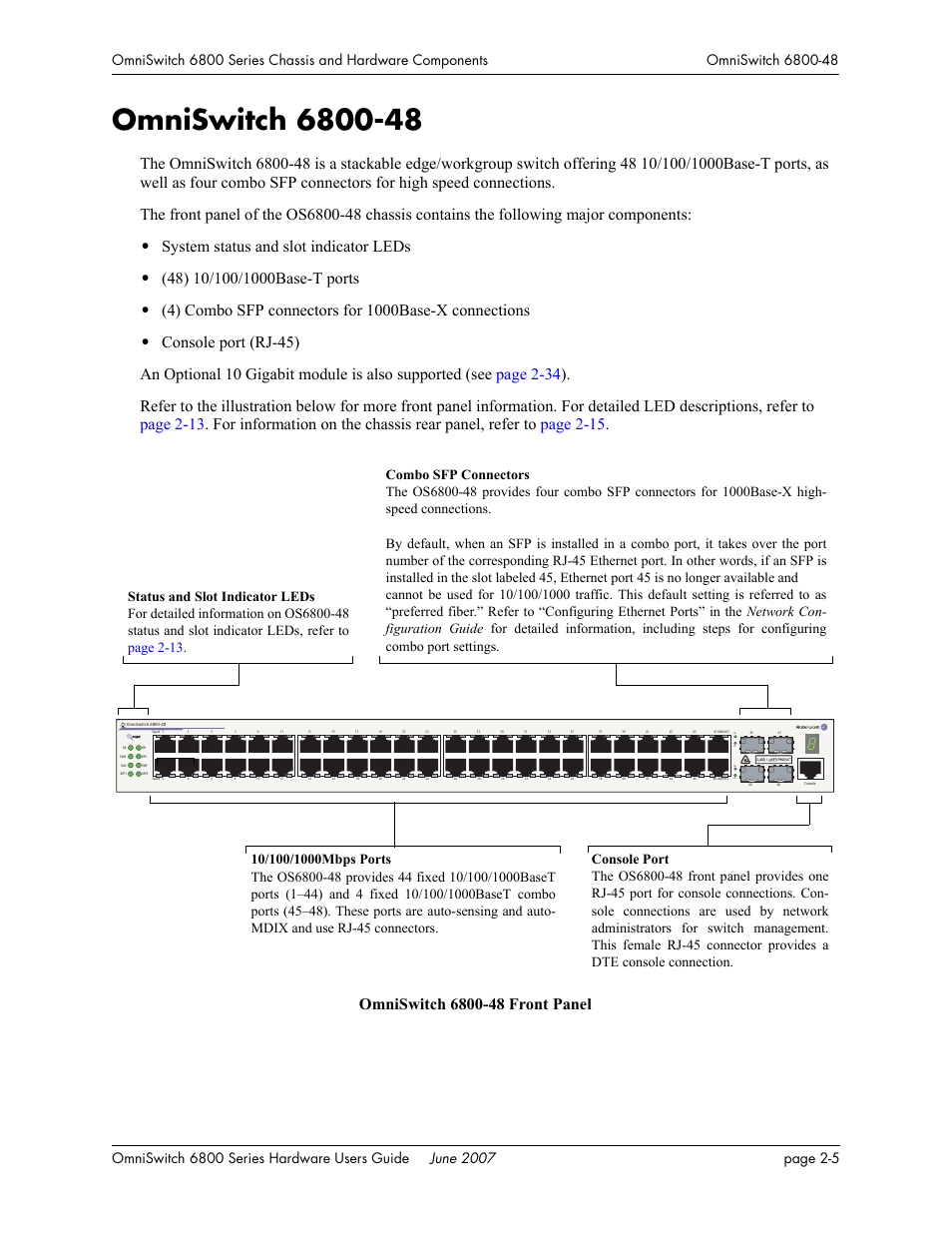 Omniswitch 6800-48, Omniswitch 6800-48 -5, System status and slot indicator leds | Alcatel-Lucent OMNISWITCH 6800 User Manual | Page 31 / 134