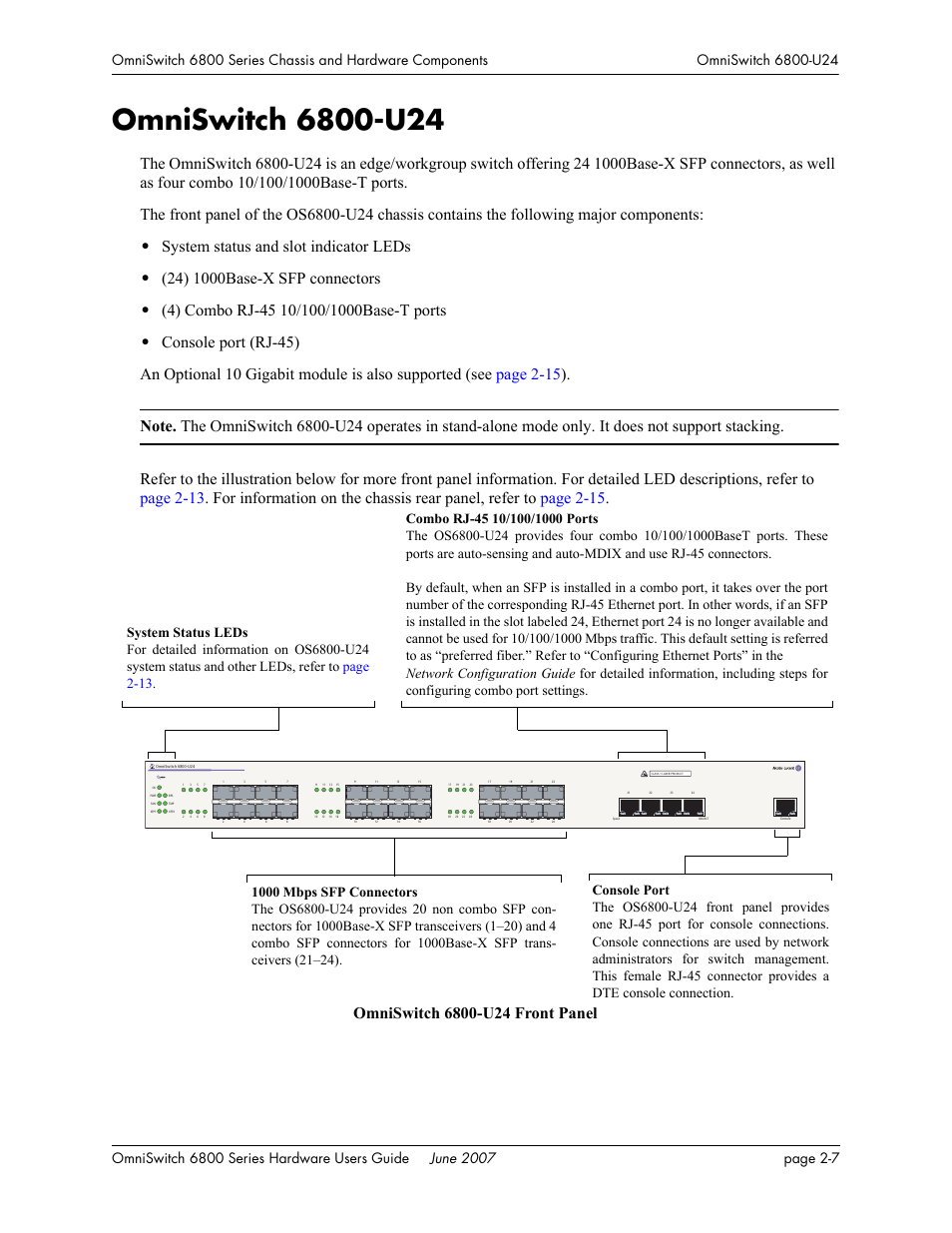 Omniswitch 6800-u24, System status and slot indicator leds | Alcatel-Lucent OMNISWITCH 6800 User Manual | Page 33 / 134