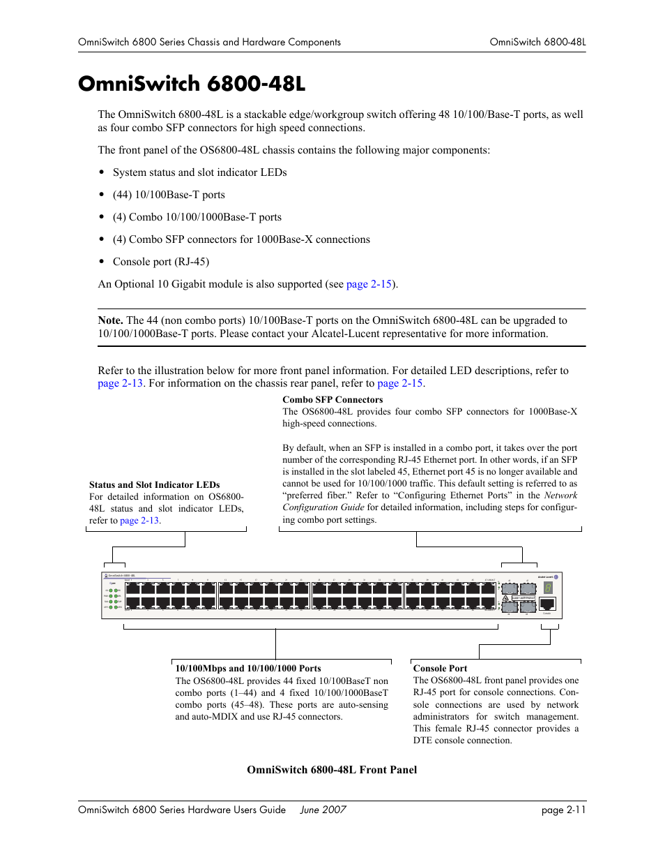 Omniswitch 6800-48l, System status and slot indicator leds | Alcatel-Lucent OMNISWITCH 6800 User Manual | Page 37 / 134