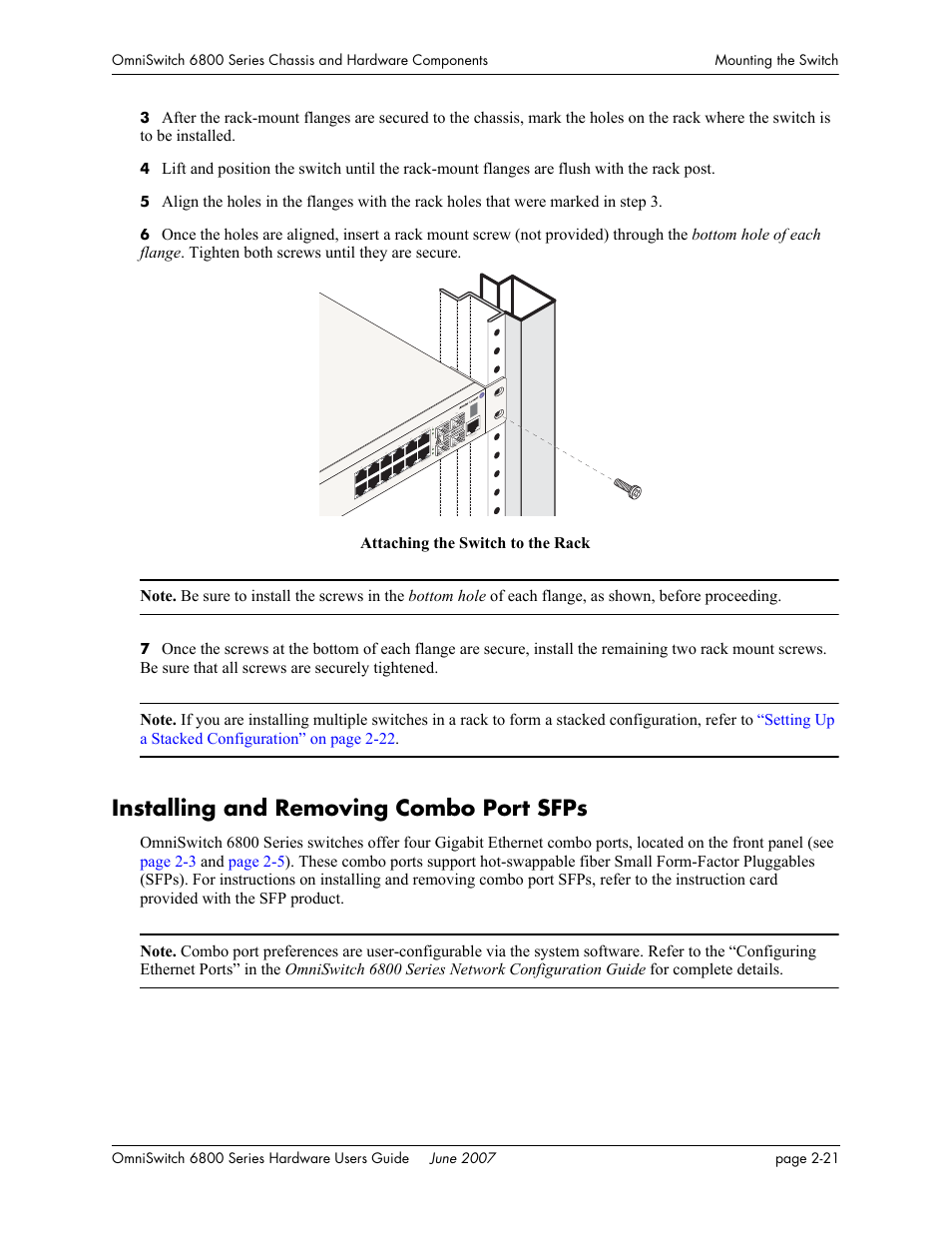 Installing and removing combo port sfps, Installing and removing combo port sfps -21 | Alcatel-Lucent OMNISWITCH 6800 User Manual | Page 47 / 134