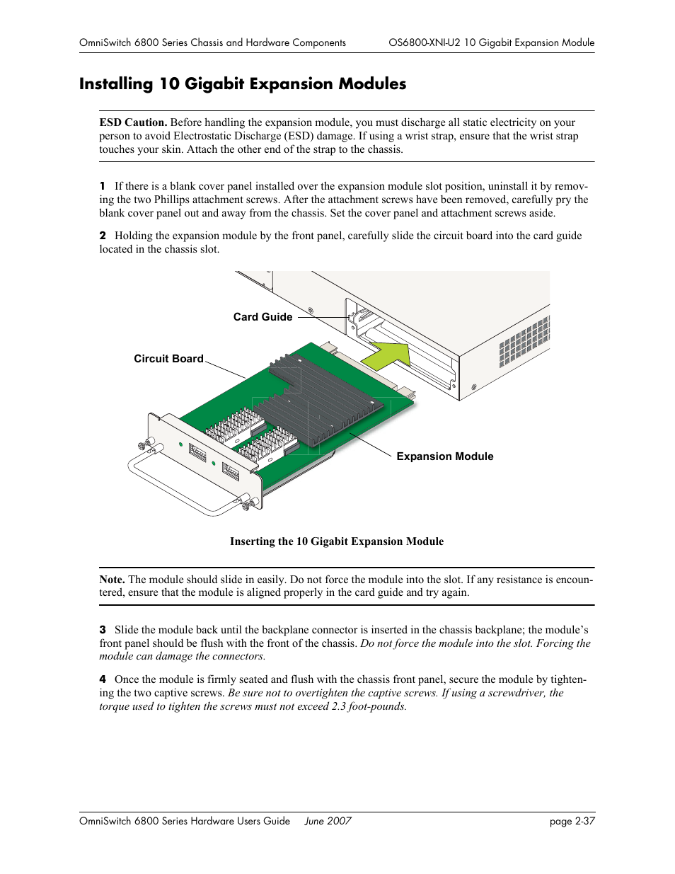 Installing 10 gigabit expansion modules, Installing 10 gigabit expansion modules -37 | Alcatel-Lucent OMNISWITCH 6800 User Manual | Page 63 / 134