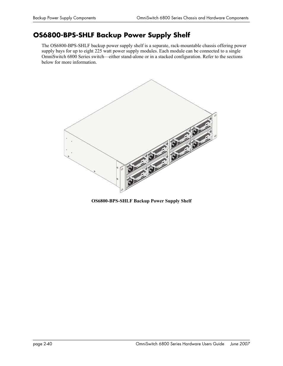 Os6800-bps-shlf backup power supply shelf, Os6800-bps-shlf backup power supply shelf -40, Os6800-bps-shlf | Ached. see, For more | Alcatel-Lucent OMNISWITCH 6800 User Manual | Page 66 / 134