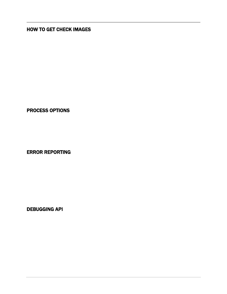 How to get check images, Process options, Error reporting | Debugging api | MagTek IMAGESAFE99875500 User Manual | Page 14 / 109