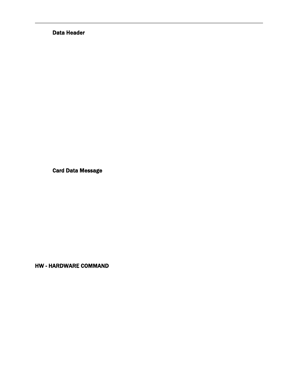Data header, Card data message, Hw - hardware command | MagTek MICRSafe99875466 User Manual | Page 24 / 79