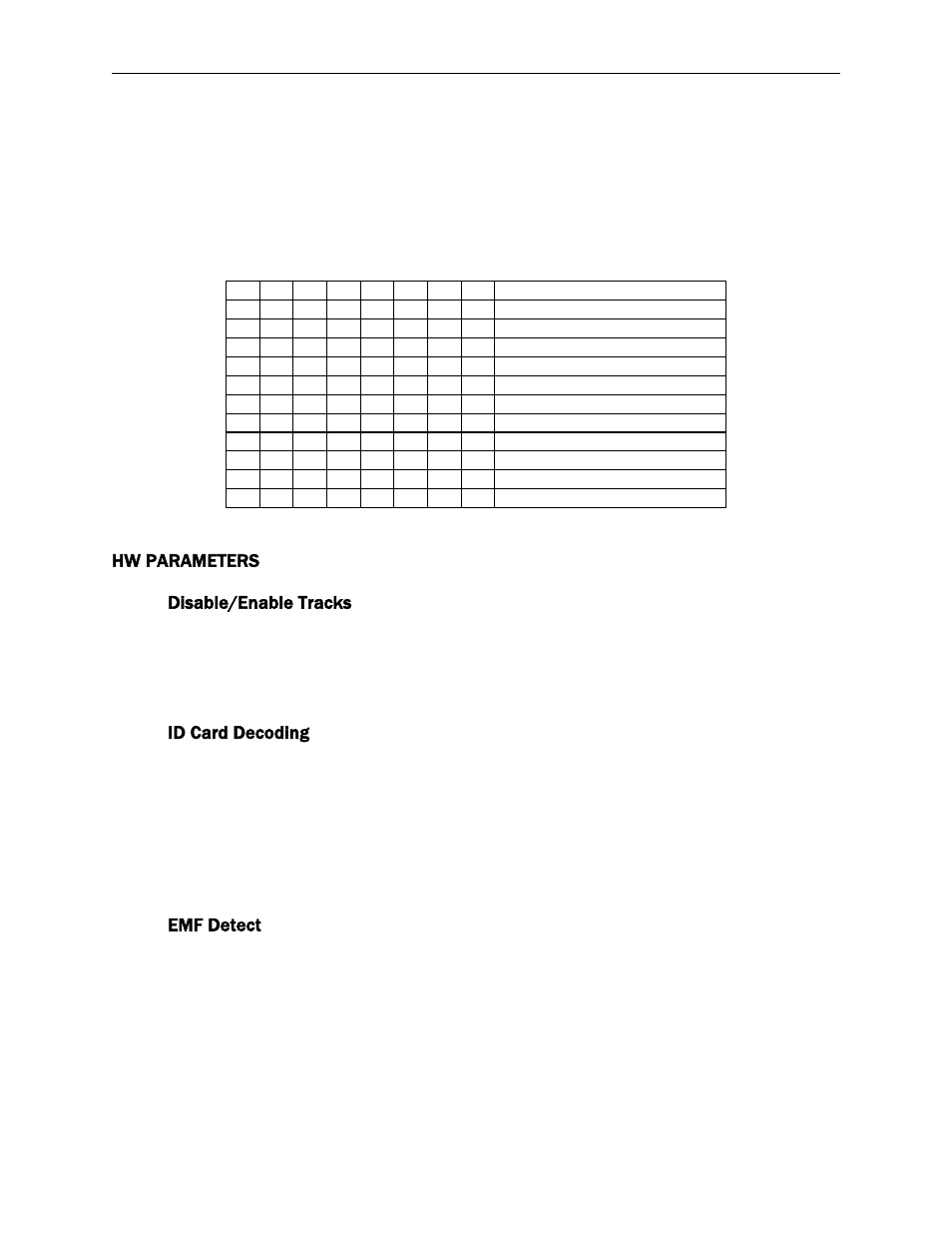 Hw parameters, Disable/enable tracks, Id card decoding | Emf detect | MagTek MICRSafe99875466 User Manual | Page 25 / 79