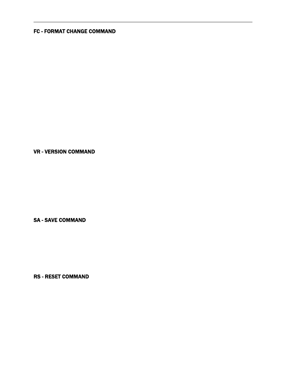 Fc - format change command, Vr - version command, Sa - save command | Rs - reset command | MagTek MICRSafe99875466 User Manual | Page 26 / 79
