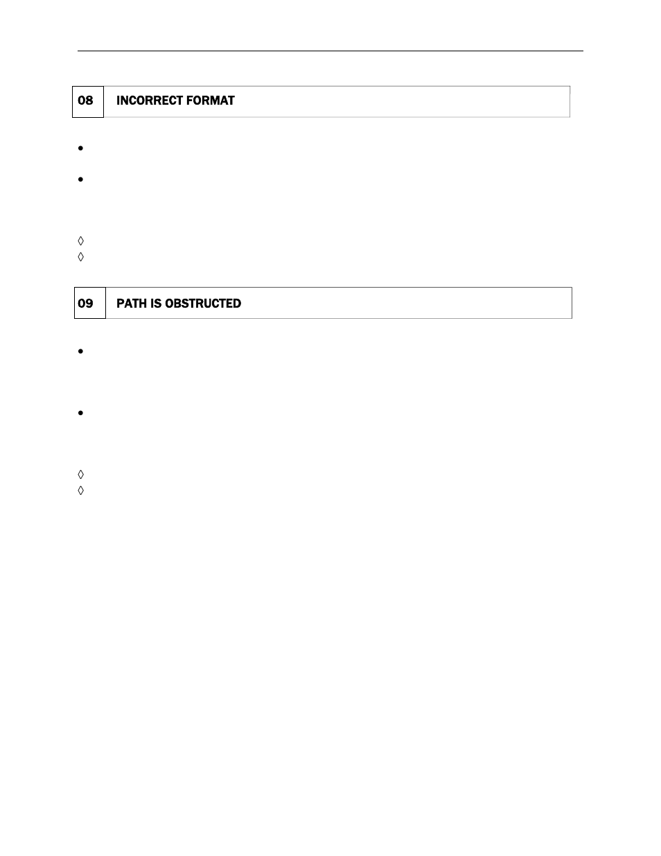 08 incorrect format, 09 path is obstructed, Incorrect format | Path is obstructed | MagTek MICRSafe99875466 User Manual | Page 64 / 79