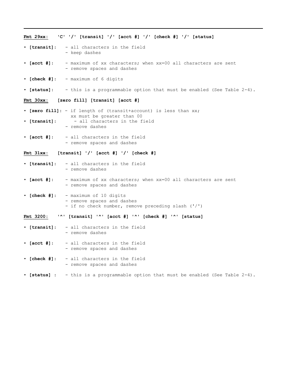 Fmt 31xx: [transit] '/' [acct #] '/' [check | MagTek Excella STX99875340 User Manual | Page 121 / 137