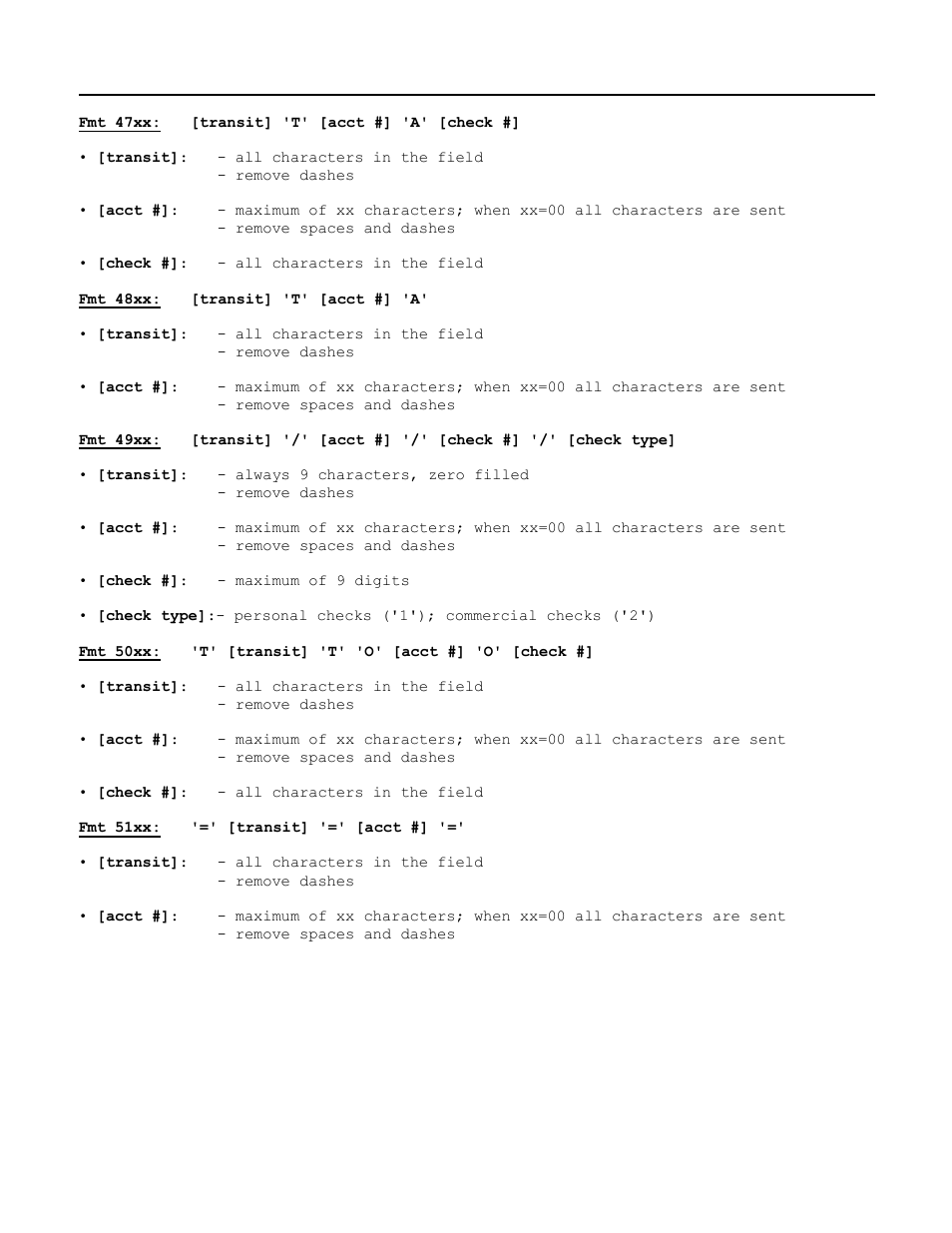 Fmt 47xx: [transit] 't' [acct #] 'a' [check | MagTek Excella STX99875340 User Manual | Page 125 / 137