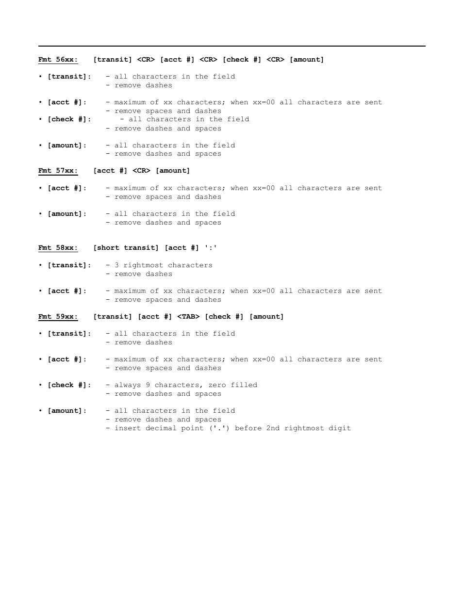 Fmt 57xx: [acct #] <cr> [amount, Fmt 58xx: [short transit] [acct | MagTek Excella STX99875340 User Manual | Page 127 / 137