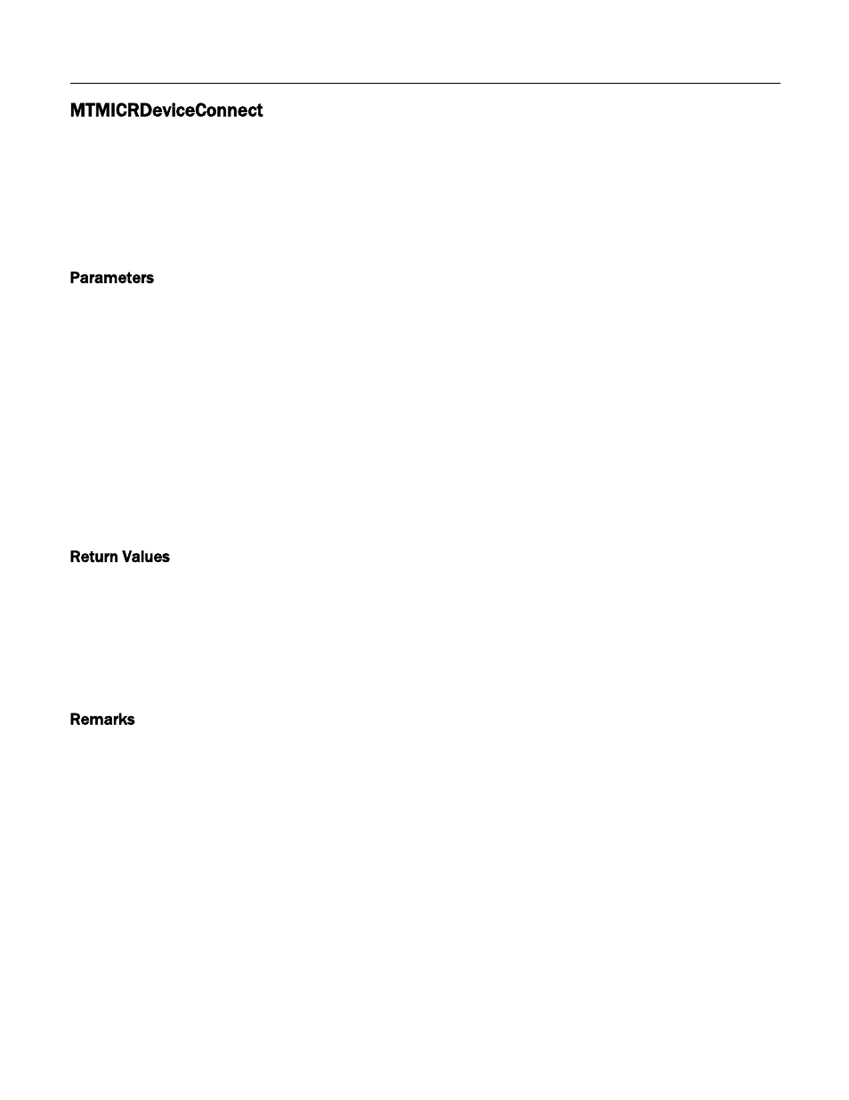 Mtmicrdeviceconnect, Parameters, Return values | Remarks | MagTek Excella STX99875340 User Manual | Page 28 / 137