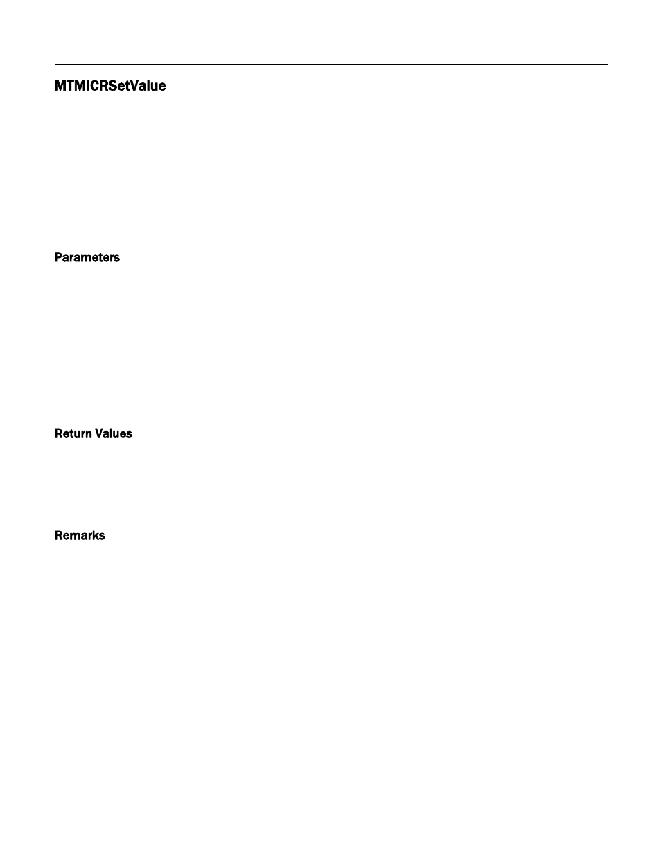 Mtmicrsetvalue, Parameters, Return values | Remarks | MagTek Excella STX99875340 User Manual | Page 30 / 137