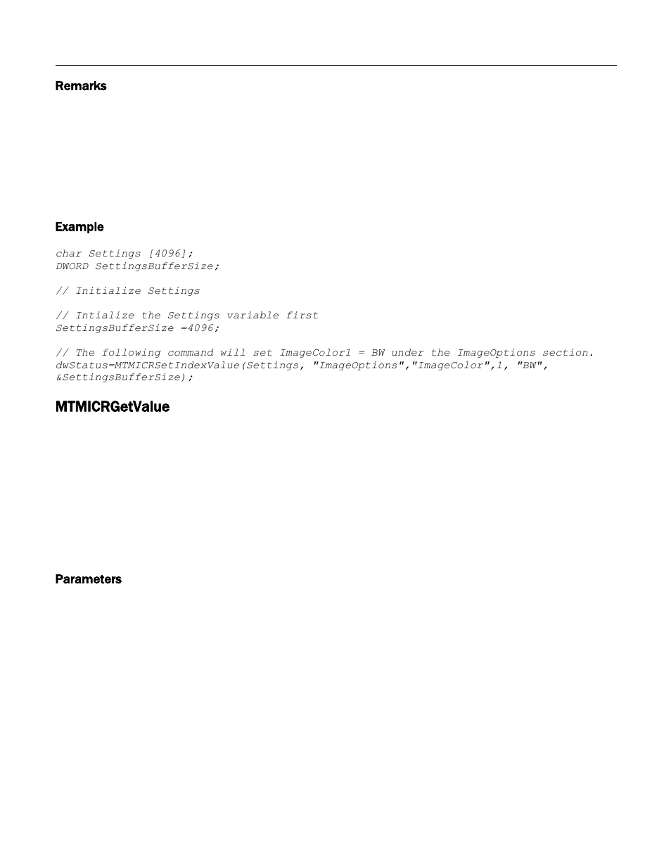 Remarks, Example, Mtmicrgetvalue | Parameters | MagTek Excella STX99875340 User Manual | Page 32 / 137