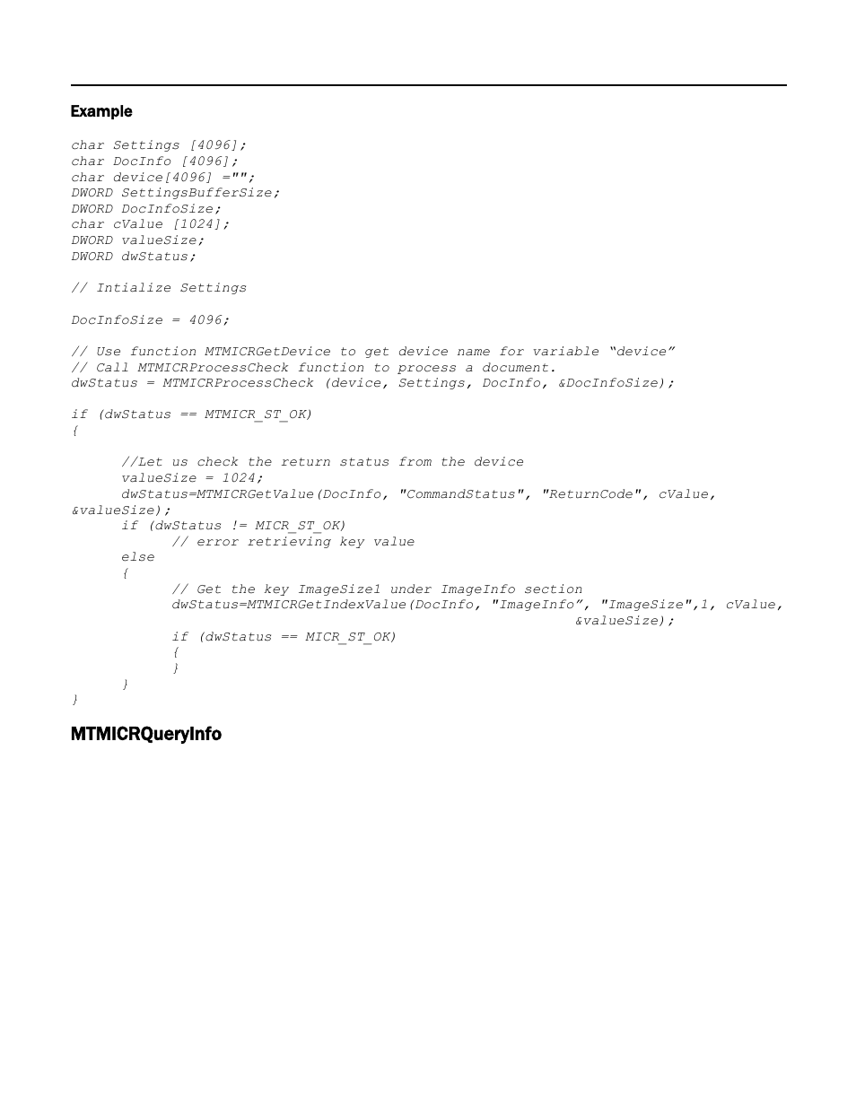 Example, Mtmicrqueryinfo | MagTek Excella STX99875340 User Manual | Page 35 / 137