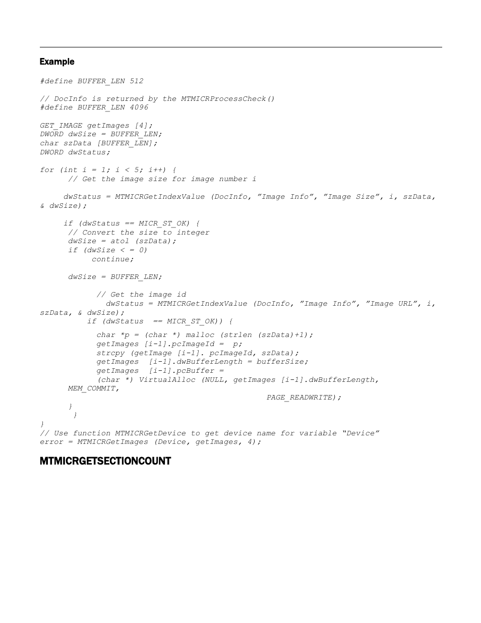 Example, Mtmicrgetsectioncount | MagTek Excella STX99875340 User Manual | Page 44 / 137