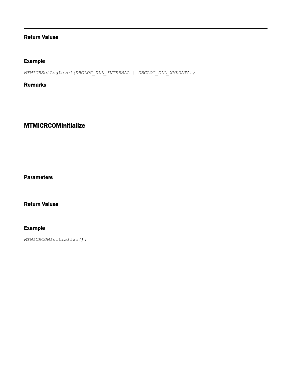 Return values, Example, Remarks | Mtmicrcominitialize, Parameters | MagTek Excella STX99875340 User Manual | Page 56 / 137