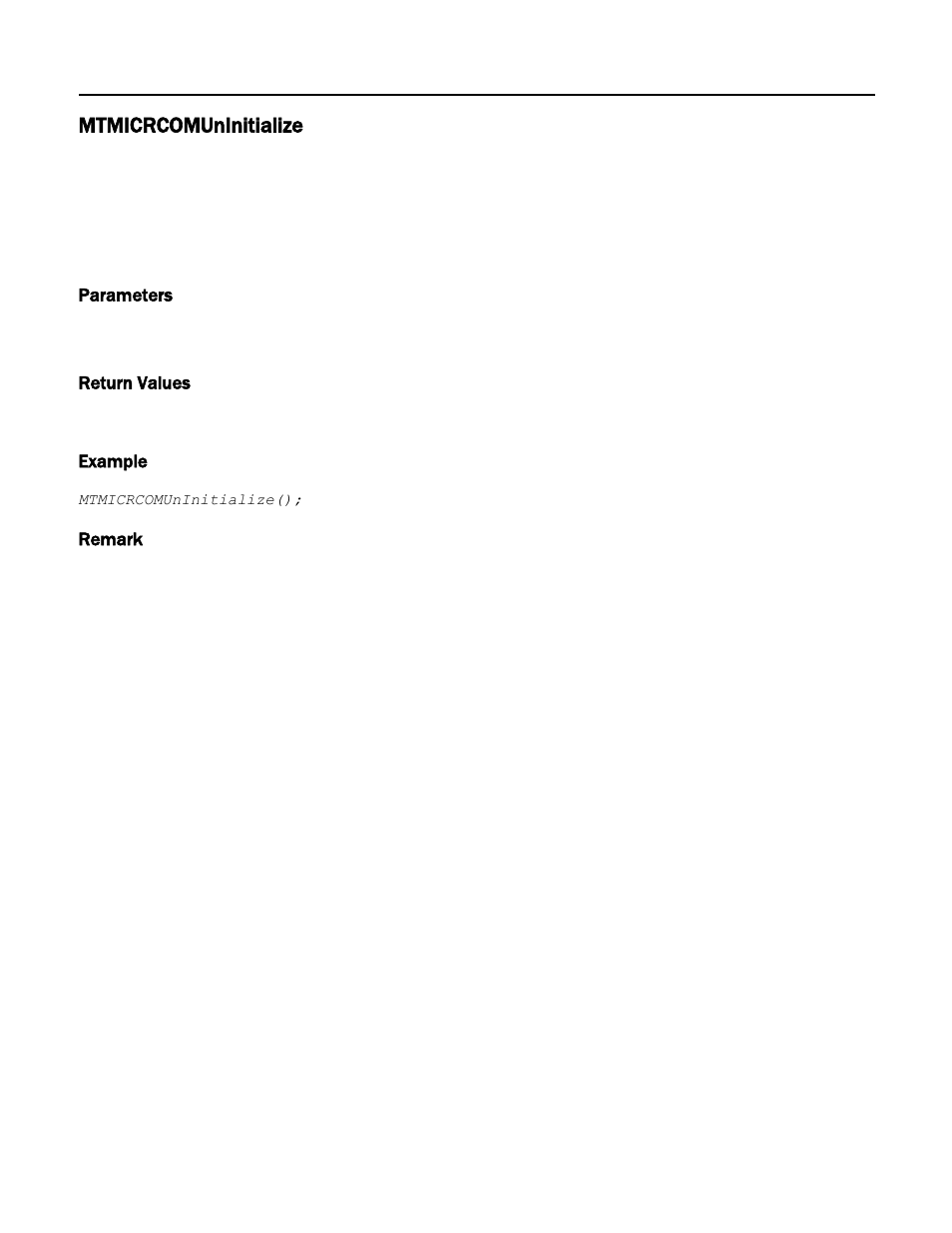 Mtmicrcomuninitialize, Parameters, Return values | Example, Remark | MagTek Excella STX99875340 User Manual | Page 57 / 137