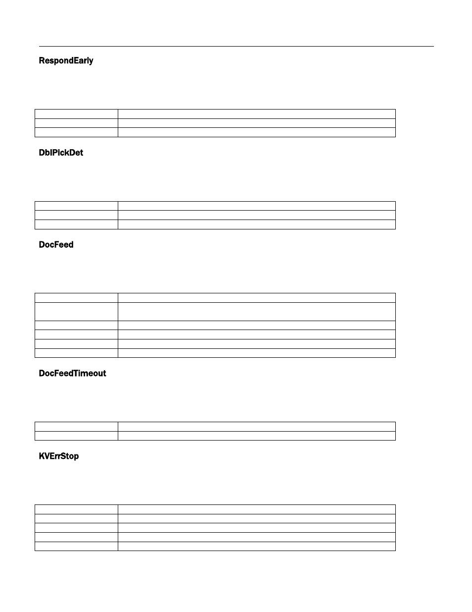 Respondearly, Dblpickdet, Docfeed | Docfeedtimeout, Kverrstop | MagTek Excella STX99875340 User Manual | Page 64 / 137