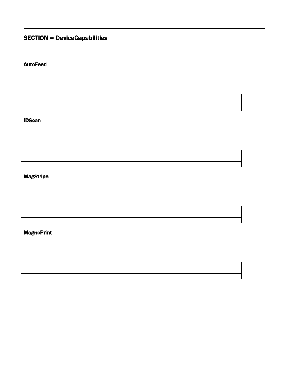 Section = devicecapabilities, Autofeed, Idscan | Magstripe, Magneprint | MagTek Excella STX99875340 User Manual | Page 99 / 137