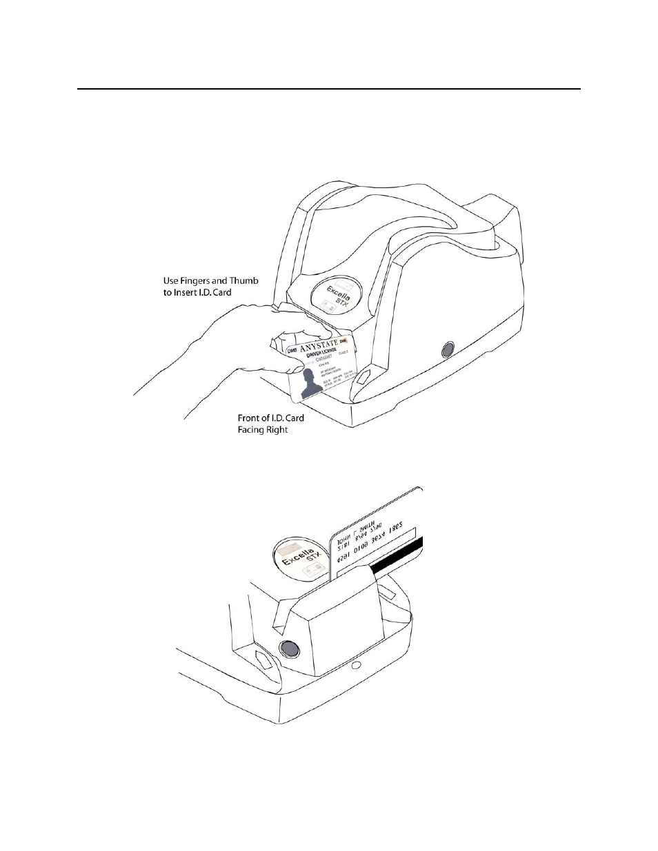 Id card insertion, Magnetic swipe reader, Led locations and descriptions | MagTek Excella STX99875342 User Manual | Page 22 / 47