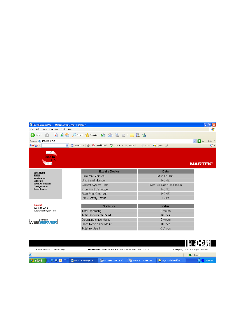 Overview, Status, Appendix a. built-in web page | MagTek Excella STX99875342 User Manual | Page 29 / 47