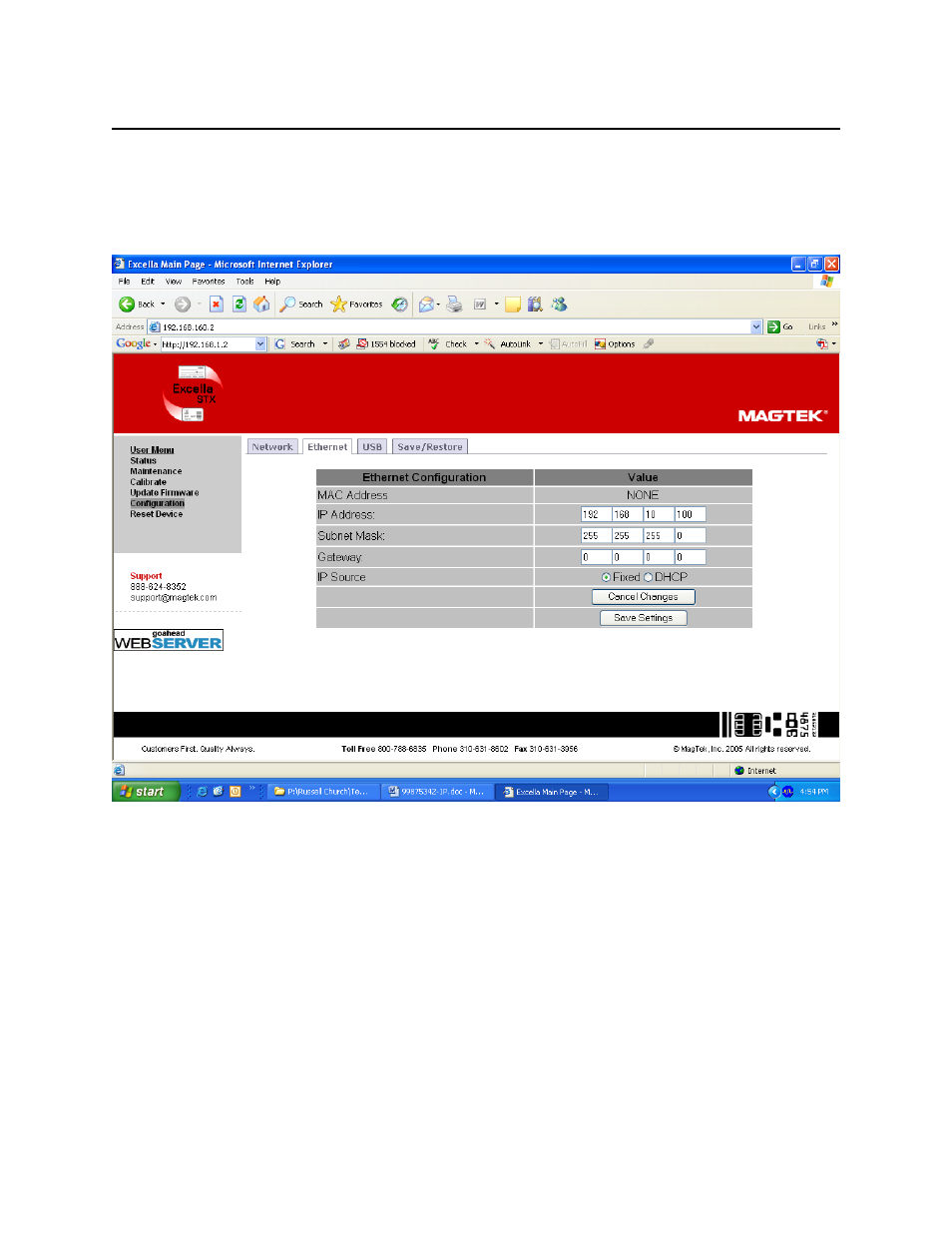 Ethernet configuration tab | MagTek Excella STX99875342 User Manual | Page 34 / 47