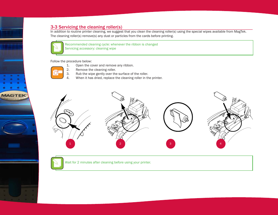 3 servicing the cleaning roller(s) | MagTek EC500 99875172 User Manual | Page 22 / 49