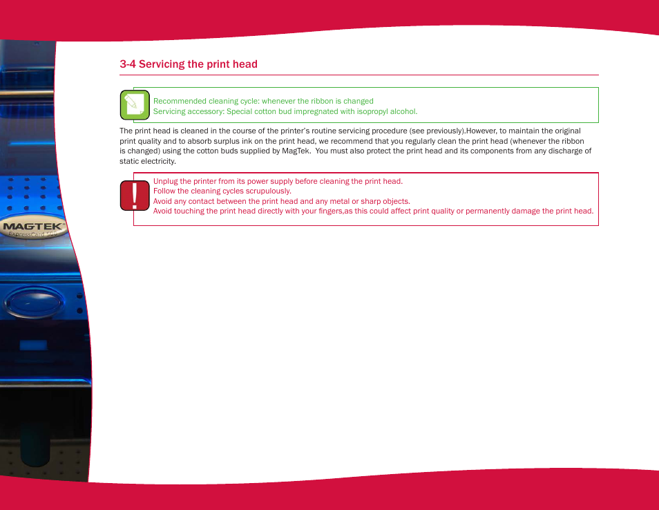 4 servicing the print head | MagTek EC500 99875172 User Manual | Page 23 / 49