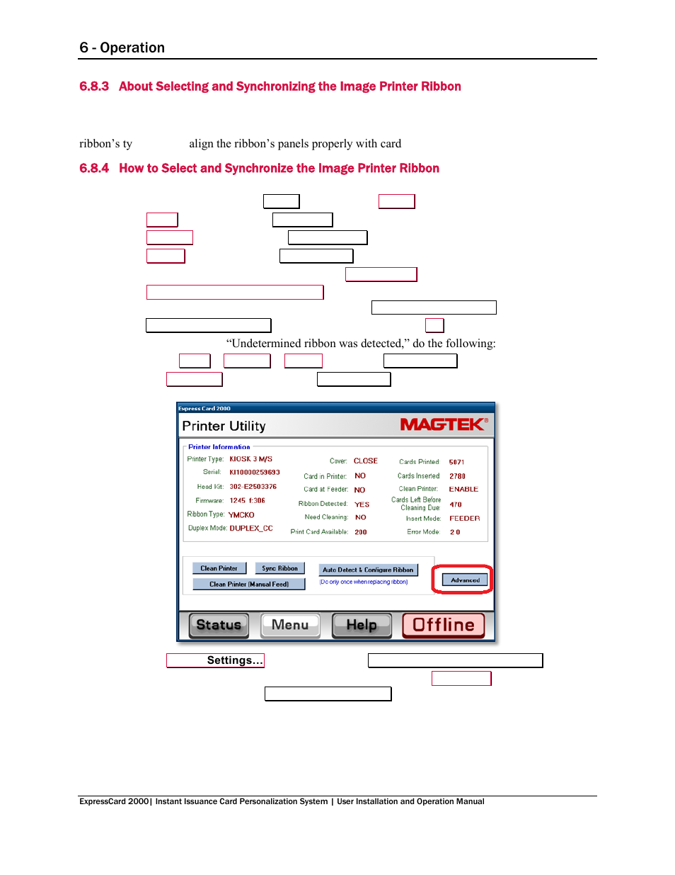 Ribbon, 6 - operation | MagTek EC2000 99875600 User Manual | Page 43 / 83