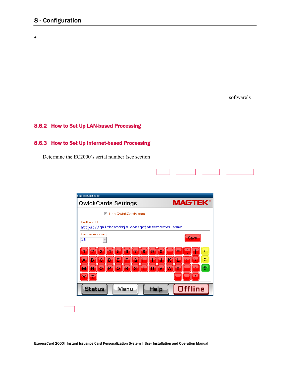 2 how to set up lan-based processing, 3 how to set up internet-based processing, How to set up lan-based processing | How to set up internet-based processing, 8 - configuration | MagTek EC2000 99875600 User Manual | Page 67 / 83