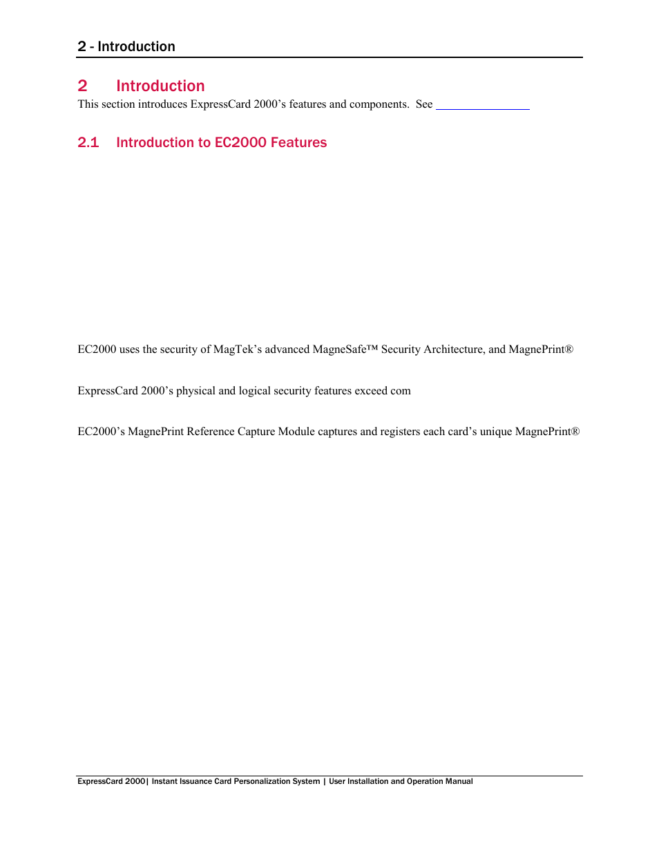 2 introduction, 1 introduction to ec2000 features, Introduction | Introduction to ec2000 features, 2introduction | MagTek EC2000 99875600 User Manual | Page 8 / 83