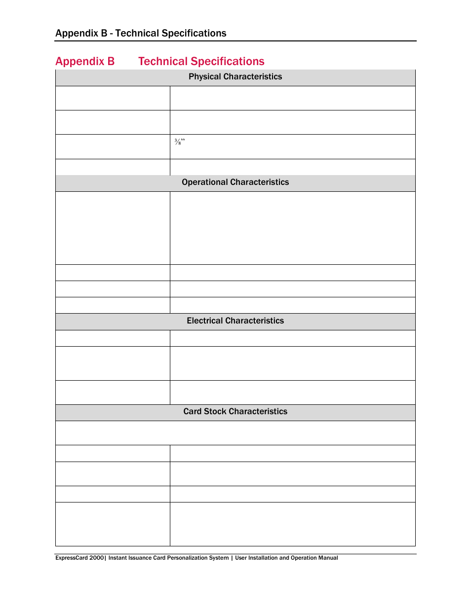 Appendix b technical specifications, Appendix b, Technical specifications | See appendix b, E appendix b technical specifications, N appendix b technical specifications, Appendix b - technical specifications | MagTek EC2000 99875600 User Manual | Page 80 / 83