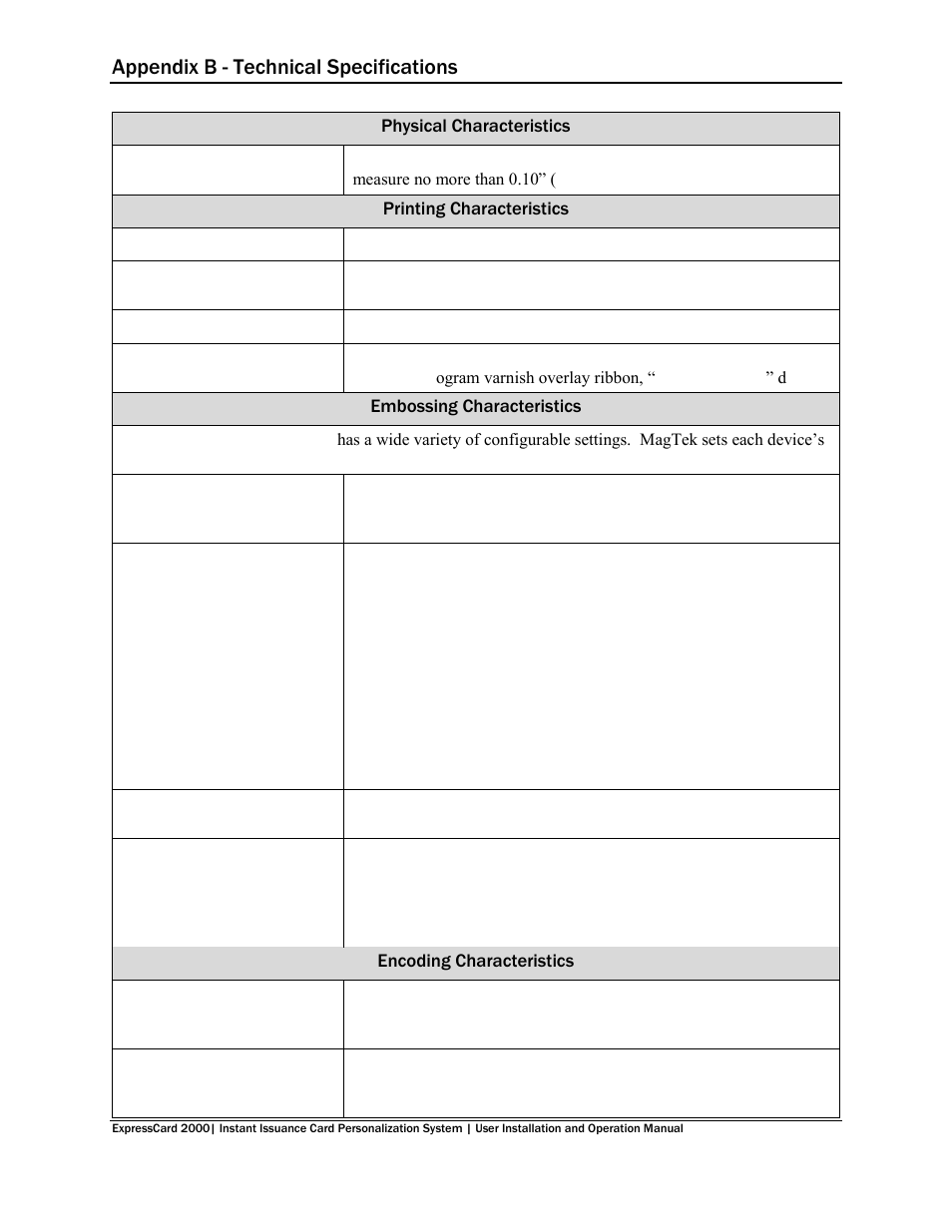 Appendix b - technical specifications | MagTek EC2000 99875600 User Manual | Page 81 / 83