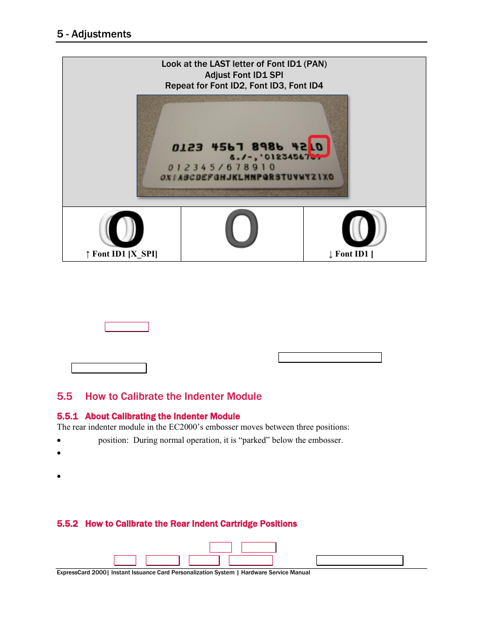5 how to calibrate the indenter module, 1 about calibrating the indenter module, How to calibrate the indenter module | 5 - adjustments | MagTek EC2000 99875607 User Manual | Page 164 / 180