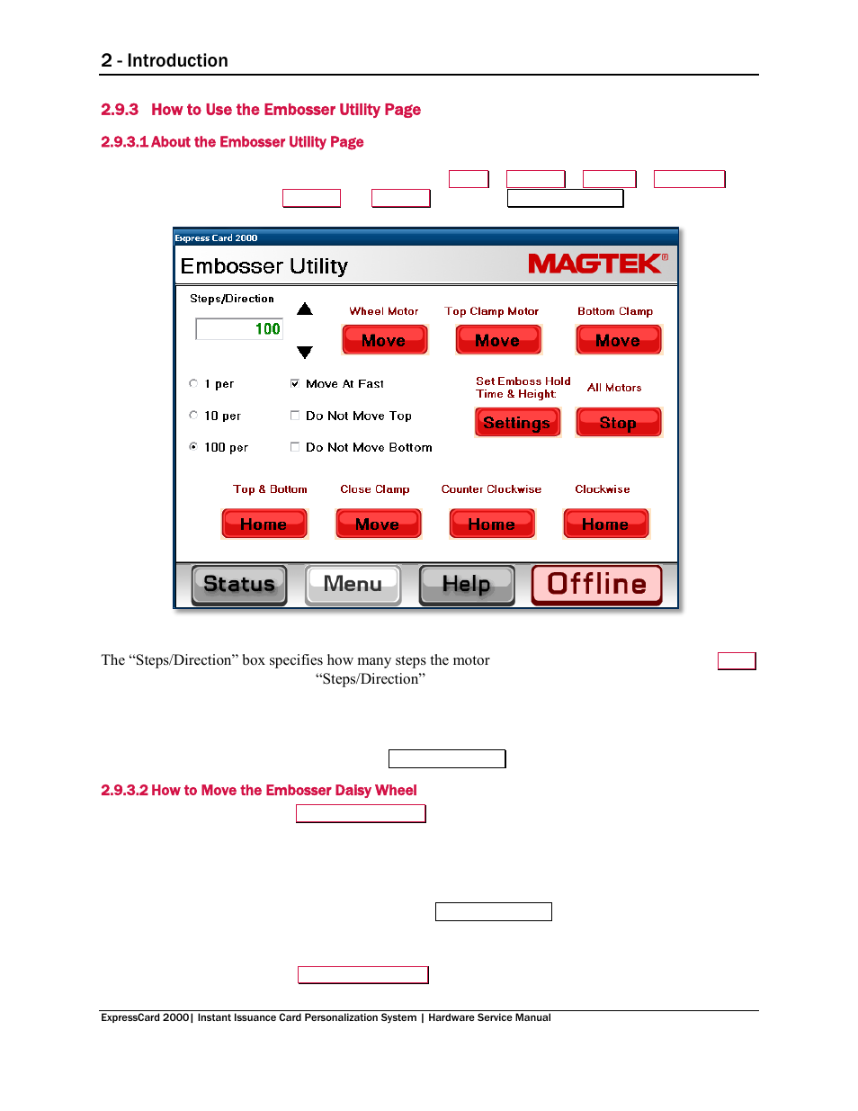 2 how to move the embosser daisy wheel, 2 - introduction | MagTek EC2000 99875607 User Manual | Page 18 / 180