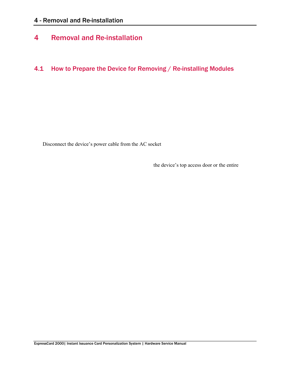 4 removal and re-installation, Removal and re-installation, On 4 removal and re-installation | 4removal and re-installation | MagTek EC2000 99875607 User Manual | Page 43 / 180
