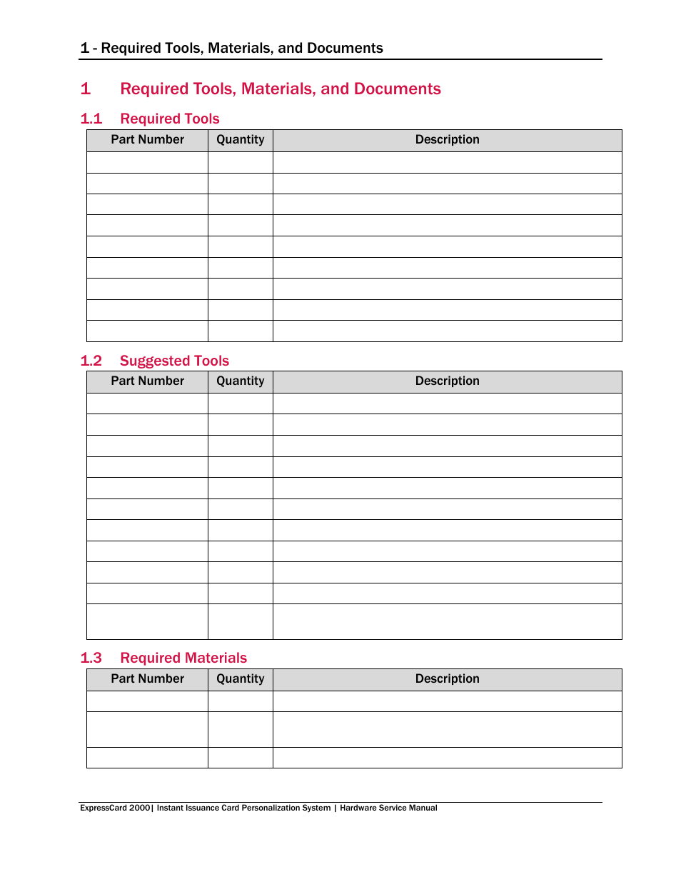1 required tools, materials, and documents, 1 required tools, 2 suggested tools | 3 required materials, Required tools, materials, and documents, Required tools, Suggested tools, Required materials, 1required tools, materials, and documents, 1 - required tools, materials, and documents | MagTek EC2000 99875607 User Manual | Page 7 / 180