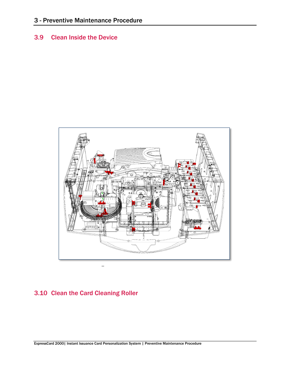 9 clean inside the device, 10 clean the card cleaning roller, Clean inside the device | Clean the card cleaning roller, 3 - preventive maintenance procedure | MagTek EC2000 99875651 User Manual | Page 14 / 18