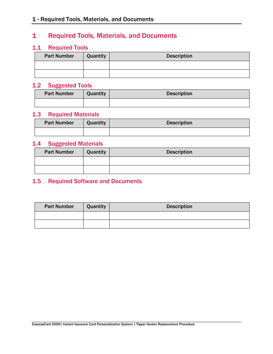 Required tools, materials, and documents, Required tools, Suggested tools | Required materials, Suggested materials, Required software and documents, 1required tools, materials, and documents | MagTek EC2000 99875692 User Manual | Page 5 / 12