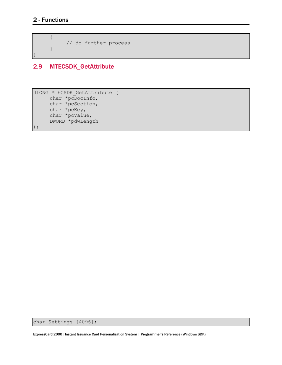 9 mtecsdk_getattribute, Mtecsdk_getattribute, 2 - functions | MagTek EC2000 99875713 User Manual | Page 18 / 21