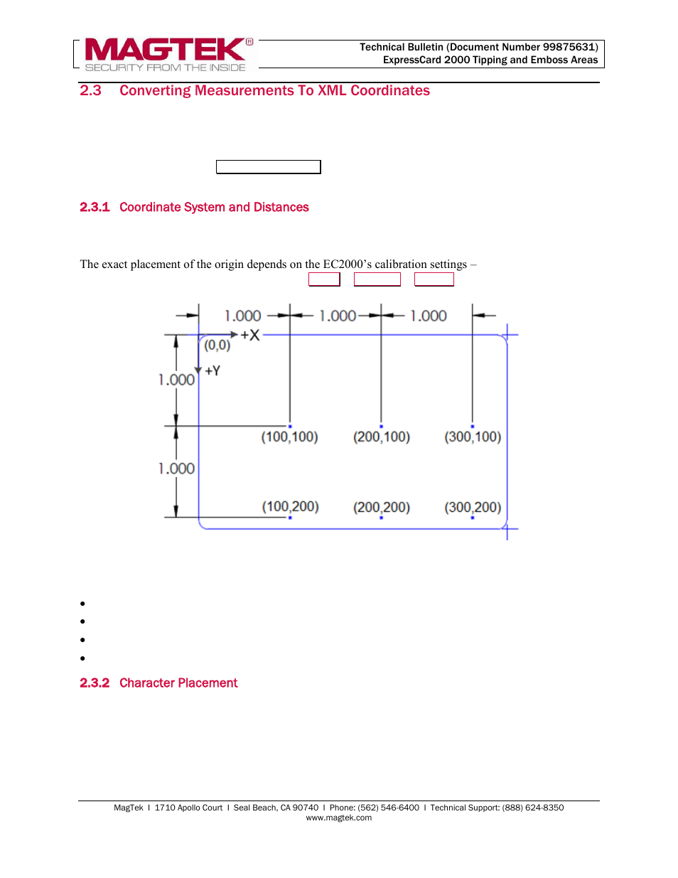 3 converting measurements to xml coordinates, 1 coordinate system and distances, 2 character placement | Converting measurements to xml coordinates | MagTek EC2000 99875631 User Manual | Page 3 / 5