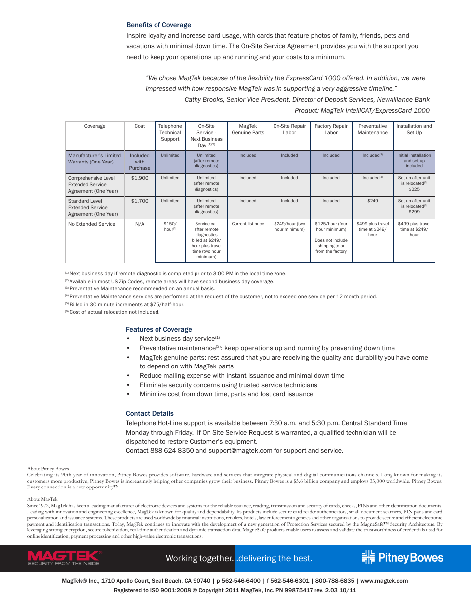 Working together...delivering the best, Features of coverage • next business day service, Preventative maintenance | MagTek EC1000 99875417 User Manual | Page 2 / 2
